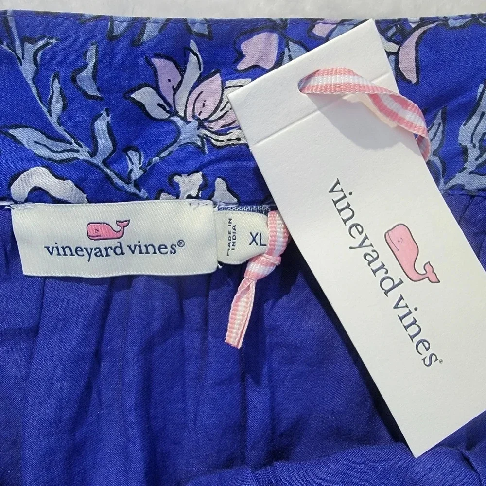 NWT Vineyard Vines Girls Flutter Sleeve Dress Blue With Pink Lt Blue Floral XL
